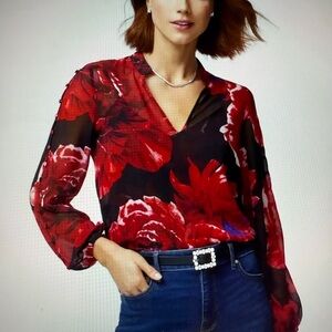 Long Sleeve Button Shoulder Floral Blouse
